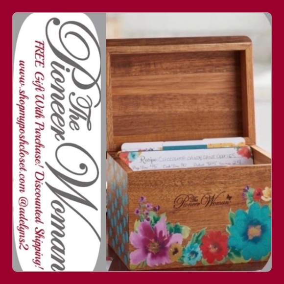 The Pioneer Woman Other - 🌺 New Pioneer Woman Natural Acacia wood Recipe Box & Recipe Cards